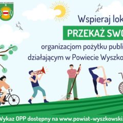 Wspierajmy lokalnie! Starostwo Powiatowe w Wyszkowie zachęca do przekazywania 1% podatku na rzecz organizacji pożytku publicznego, które działają na terenie Powiatu Wyszkowskiego.