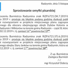 Sprostowanie godzin dyskusji publicznych w Urzędzie Miasta Radzymin